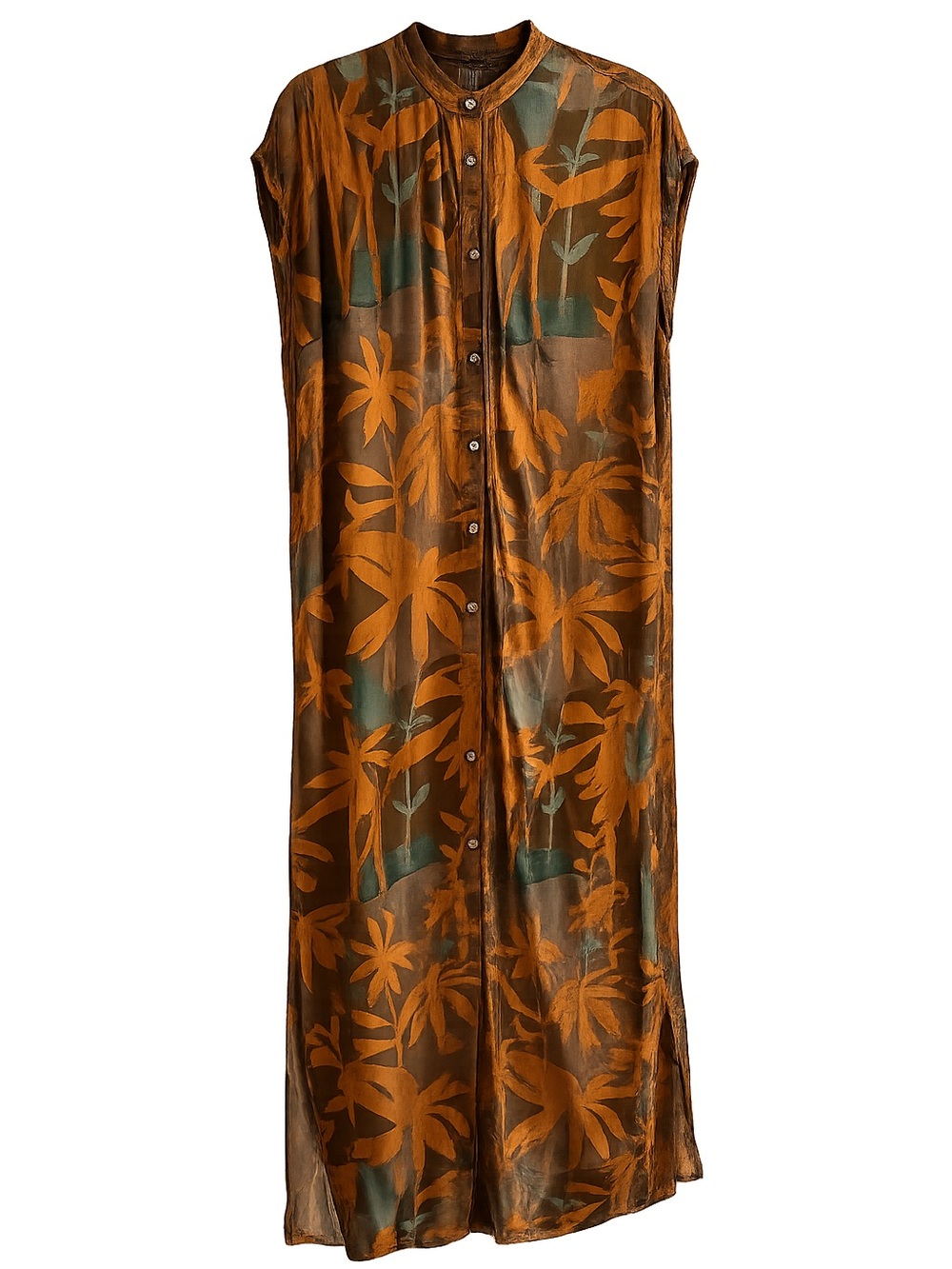 & Other Stories Brown Tropical Print Viscose Midi Dress Size 10